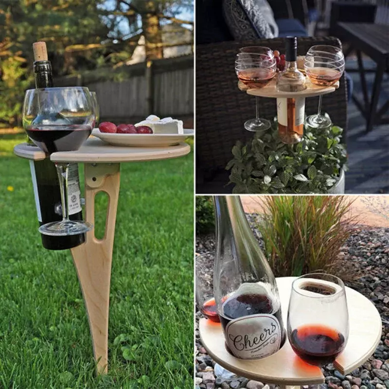 Outdoor tragbare Picknick Weinglas halter Camping und Essen abnehmbare Holzrahmen Bergbau Klapptisch