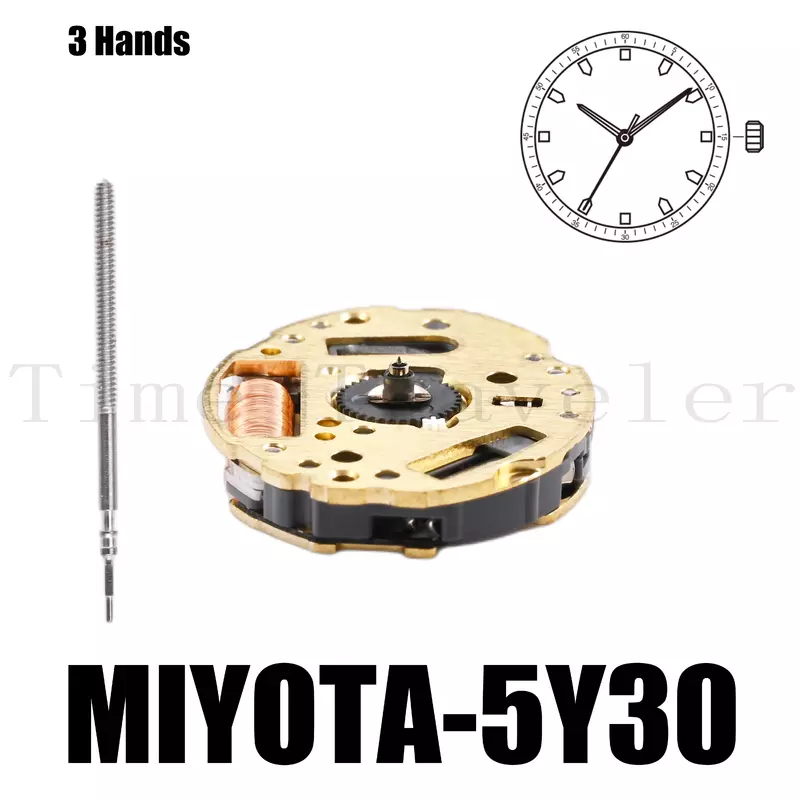 Miyota 5Y30 무브먼트 사이즈 5 1/2 × 6 3/4 인치 높이 2.54mm, 3 손 소형 무브먼트, 소형 디자인 완벽