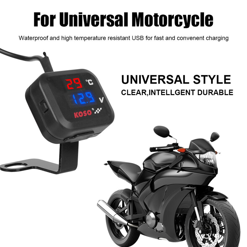 오토바이 안전 모니터 USB 충전기, 3.0 전압계 온도계 테스트 계량기, 범용 장비 클러스터 액세서리, 24V, 12V