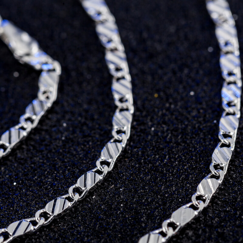 Noble quente 925 prata esterlina charme 2mm plana clavícula correntes colares para homens feminino festa de casamento jóias presentes de férias 40-75cm