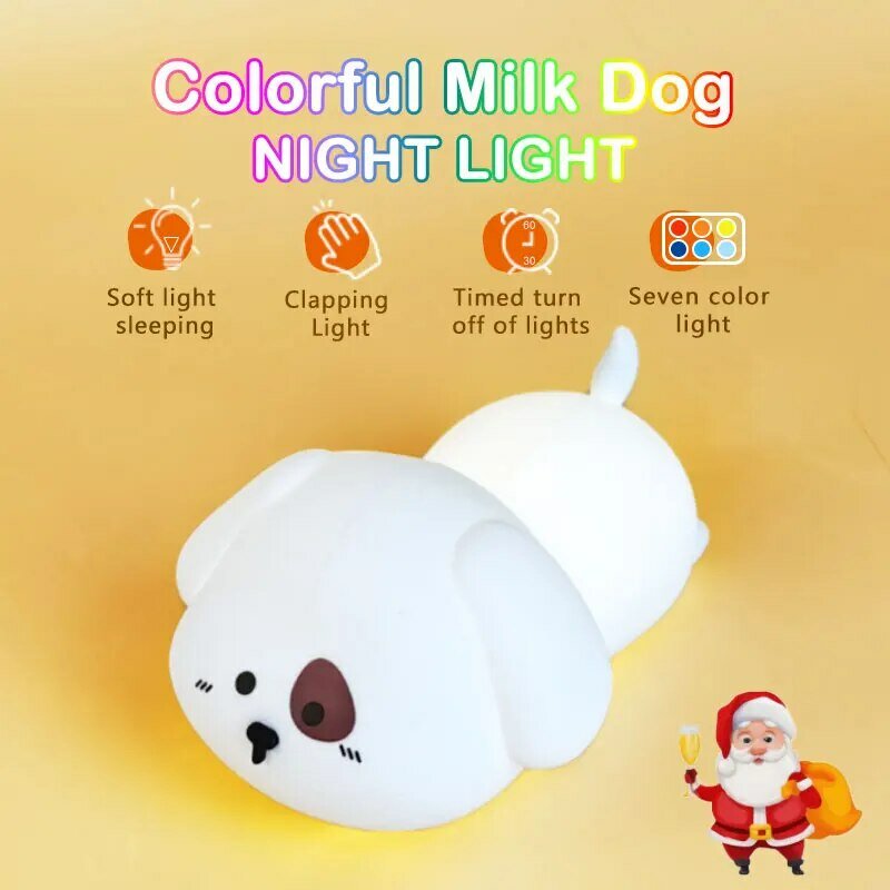 Cute Dog Night Light, USB ricaricabile, decorazione della stanza della ragazza, sonno della camera da letto temporizzato, regalo di natale, cambio colore