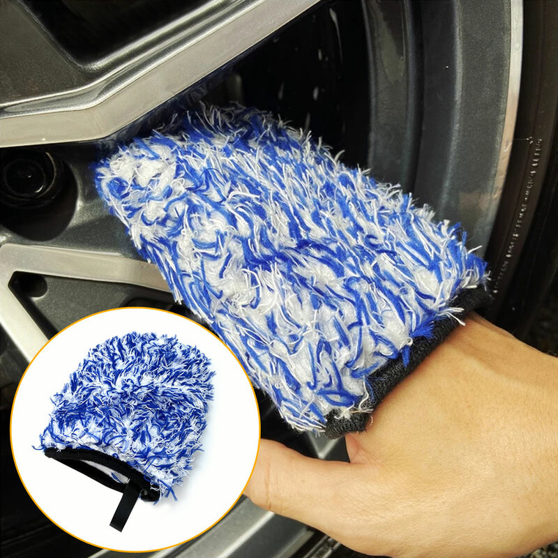 Guante de lavado de detalles de ruedas de microfibra de dos lados, guante de bolsillo supersuave, guantes de lavado de coche