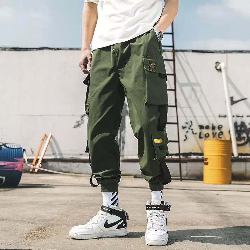 Pantalones Cargo de estilo Hip Hop para hombre, pantalones bombachos con cintas y múltiples bolsillos, ropa de calle informal, S-5XL, novedad de 2024