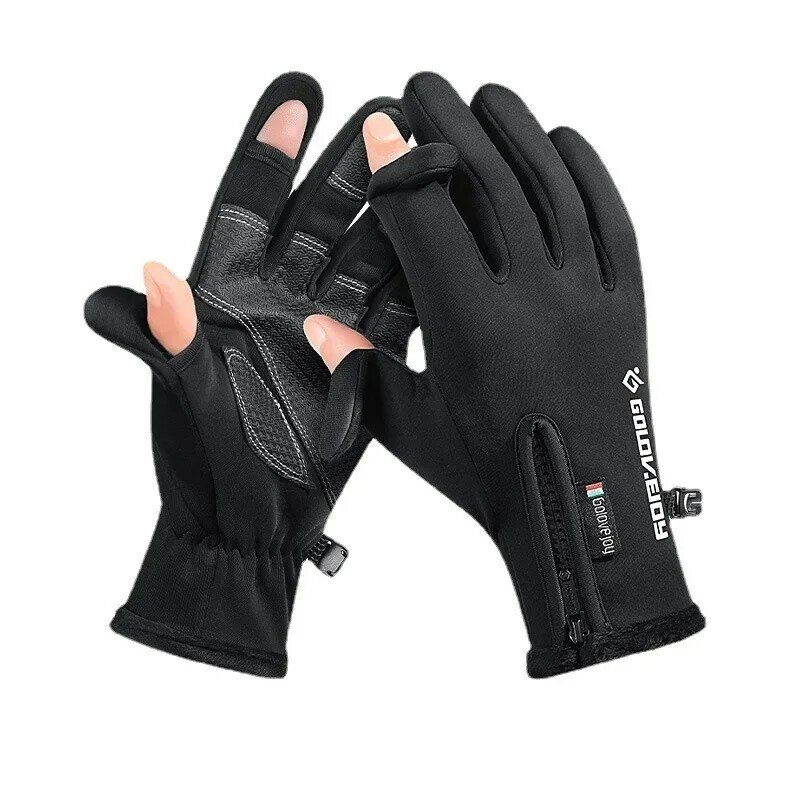 Мужские теплые плюшевые Утепленные перчатки велосипедные перчатки зимние рыболовные уличные ветрозащитные и нескользящие перчатки на молнии для сенсорного экрана