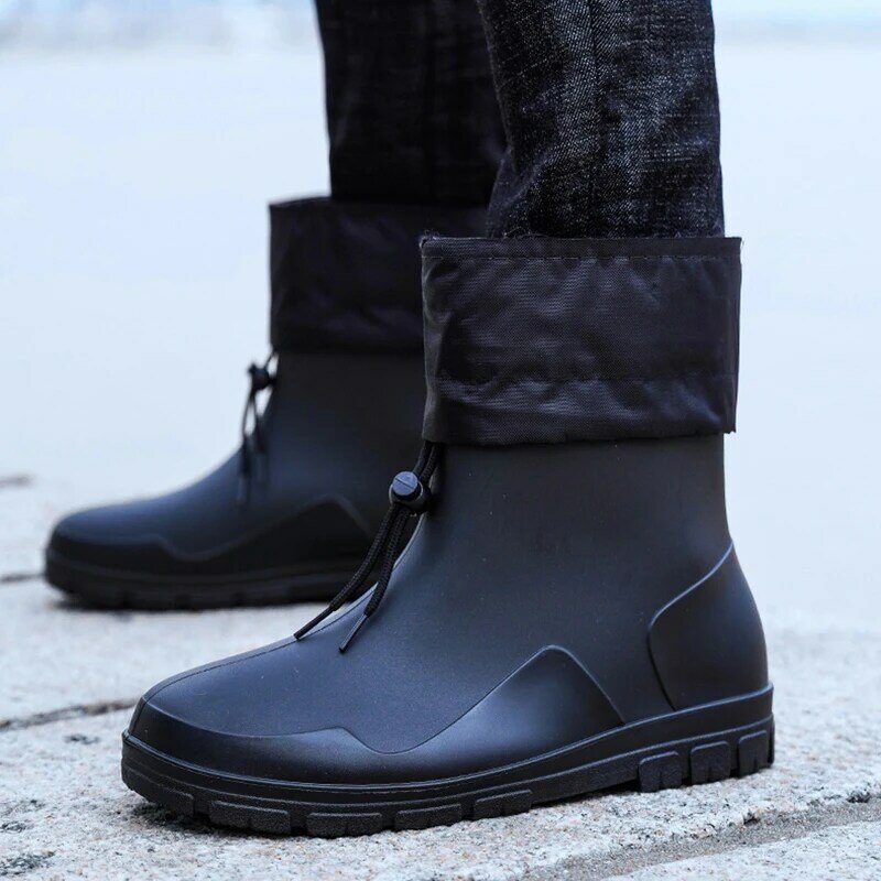 Fashionable Drawstring Rain Boots For Men And Women Mid-Calf Rain Boots Non-slip Kitchen Shoes Fishing Car Wash Work Shoes 39-45