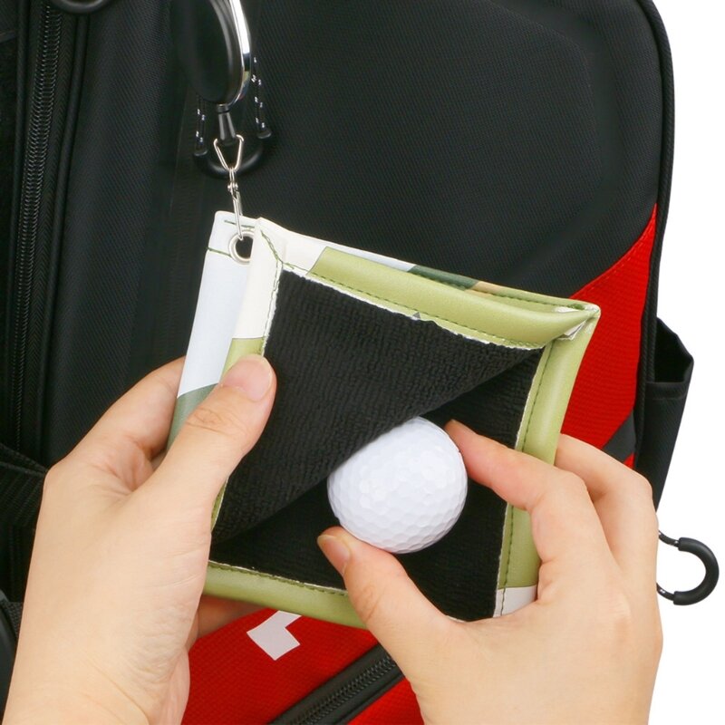 G92F Kwadratowy ręcznik do czyszczenia piłek golfowych wysuwaną klamrą do breloka do kluczy Mini piłeczka golfowa Club Head do