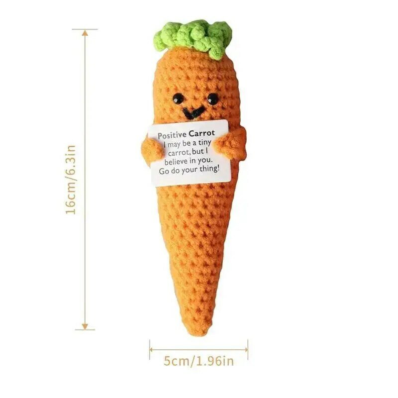 Muñeca de zanahoria de punto de ganchillo con tarjeta positiva, 16Cm/6,3 pulgadas, regalos de animación de cumpleaños, Mini adornos vegetales de punto para
