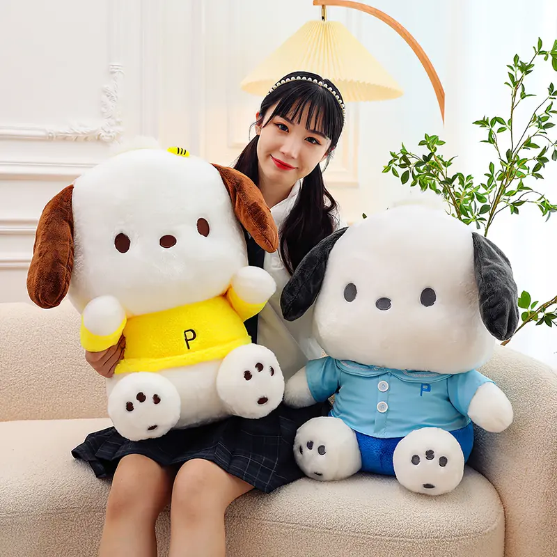 Sanrio boneka anjing mewah Pochacco lucu pakaian kartun hewan boneka lembut bantal Sofa bantal hadiah ulang tahun anak