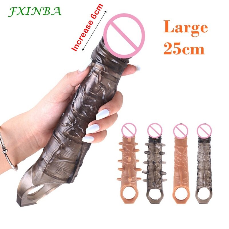 Реалистичный удлинитель для пениса FXINBA, 14-27 см, многоразовый презерватив для увеличения члена, задержки эякуляции, секс-игрушки для мужчин