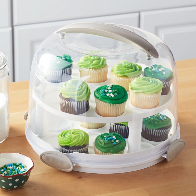 Portador redondo para tartas con cubierta de plástico transparente, 13 "de diámetro, Apto para lavavajillas