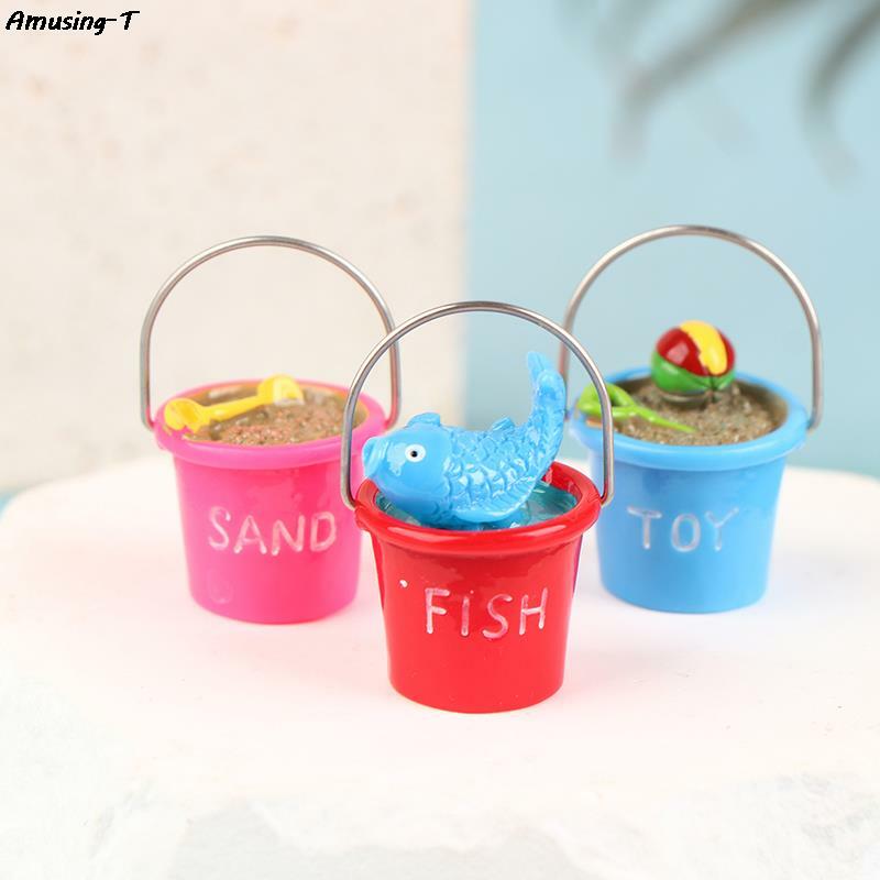 1Pc 1:12 Dollhouse Mini Seaside Beach Decor Beach Sand Fish Ball Shovel Bucket Doll Toy