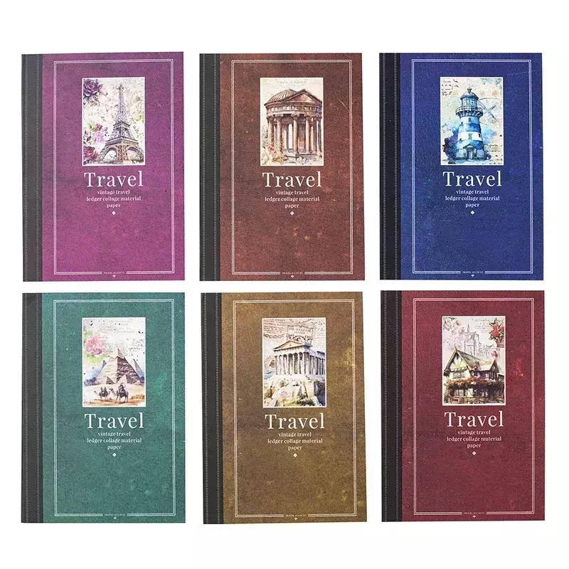 30Sheets Vintage Material Paper Travel Round the World Sticky Notebooks Writing Decorative Scrapbook Handbook Cut 14*10CM
