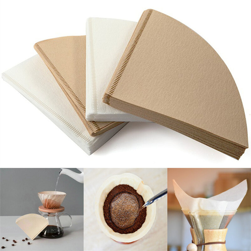 กระดาษดริปเยื่อไม้รูปตัววี100ชิ้นกรวย V60-01กรองกาแฟสีขาวกระดาษกรองกาแฟถุงกรองกาแฟอุปกรณ์ตาข่ายชงชาเอสเพรสโซ่