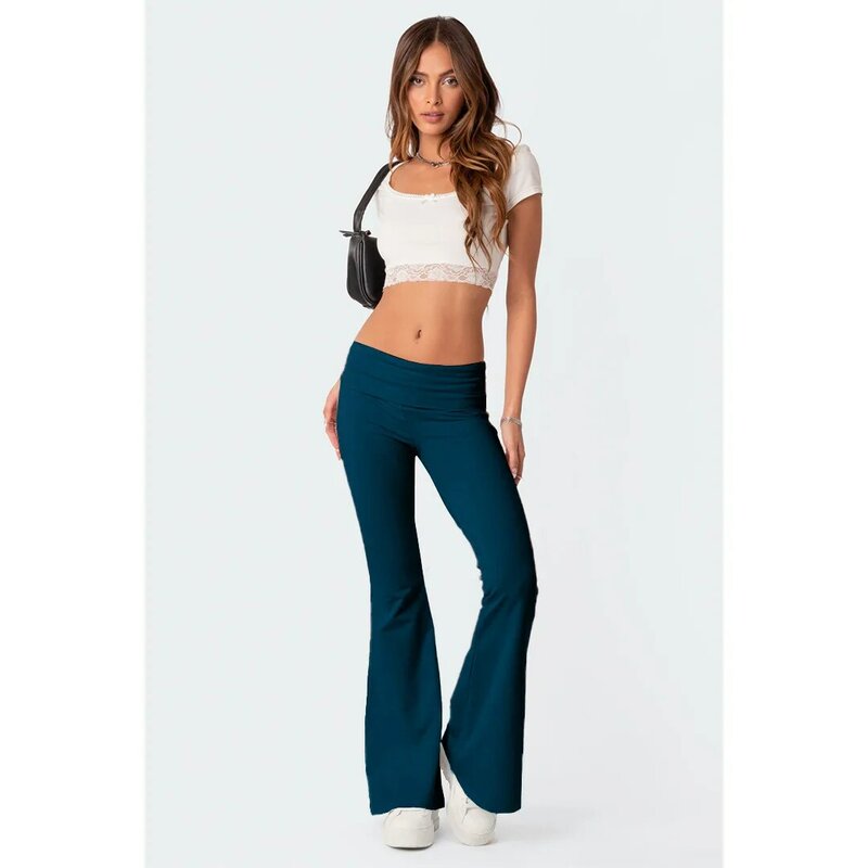2024 European and American Popular New Casual Style Low Waist Flare Pants Fashion Slimming Solid Color Pants for Women