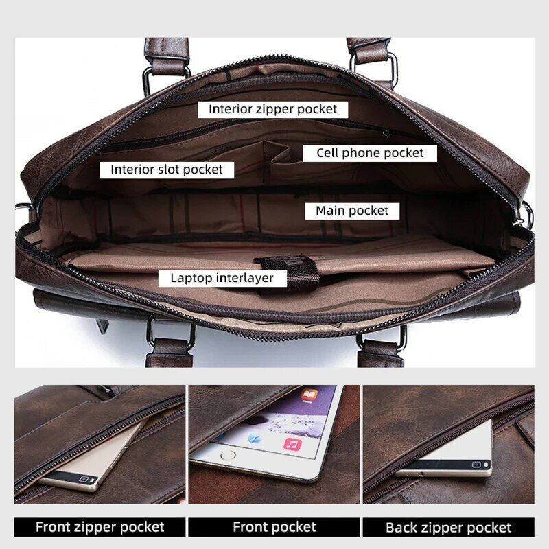 High Quality Leather Briefcase Men's Business Office Laptop Handbag 14 Inch Shoulder Bag Male Brand Tote For A4 File XA355C