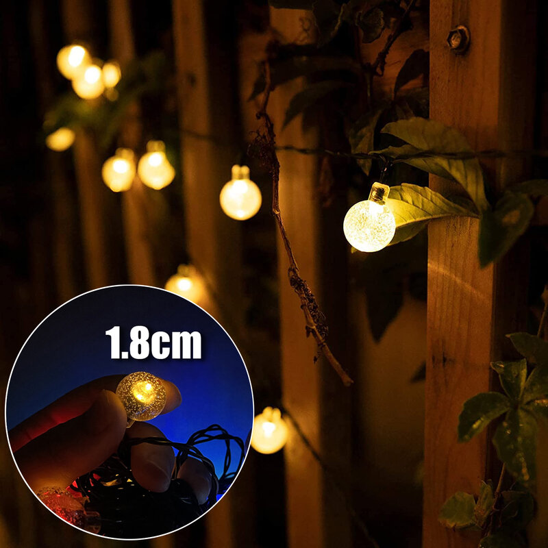 سلسلة إضاءة شمسية LED للخارج ، زينة عيد الميلاد المقاومة للماء ، كرة كريستال ، إكليل خرافي للتخييم ، مصباح حفلة حديقة