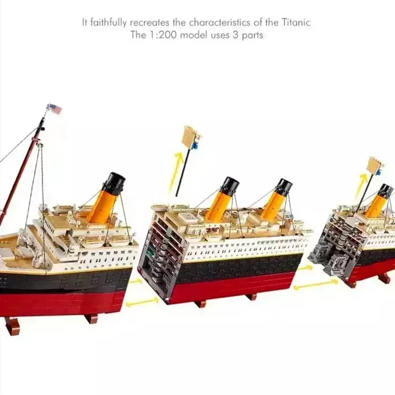 Titani Large Cruise Boat Building Blocks para crianças, tijolos a vapor, brinquedos Titani, presentes compatíveis, 99023, 9090pcs