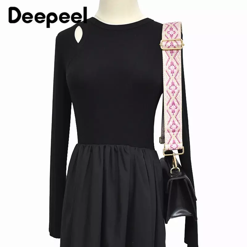 Deepeel-Sangle de sac brodée réglable pour femme, remplacement de la ceinture à bandoulière, accessoires de sacs, largeur 5cm, 80-130cm