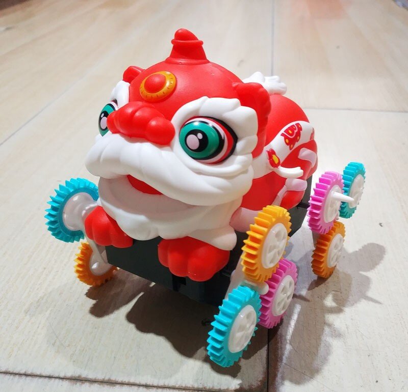 Kids Cute Funny Gifts Electric LED Lights Chinese Style Lion Cartoon 12 Wheels Lion 360 Degree Tumbling Car Toy High Quality