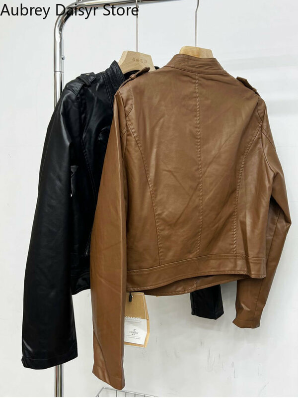 Moda coreana preto jaqueta de couro feminino inverno irregular zíper motociclista jaqueta de couro streetwear vintage cortado casaco feminino novo