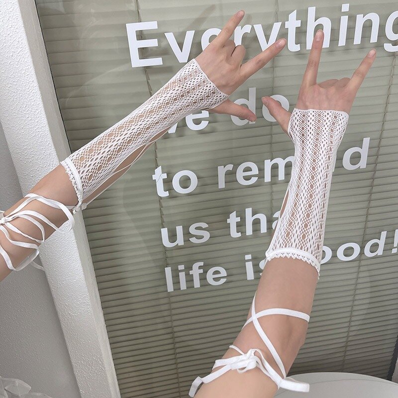 Y2K sarung tangan wanita Anti panas, pelindung matahari asetat lengan tali panjang, aksesori gaun sarung tangan Cosplay Lolita