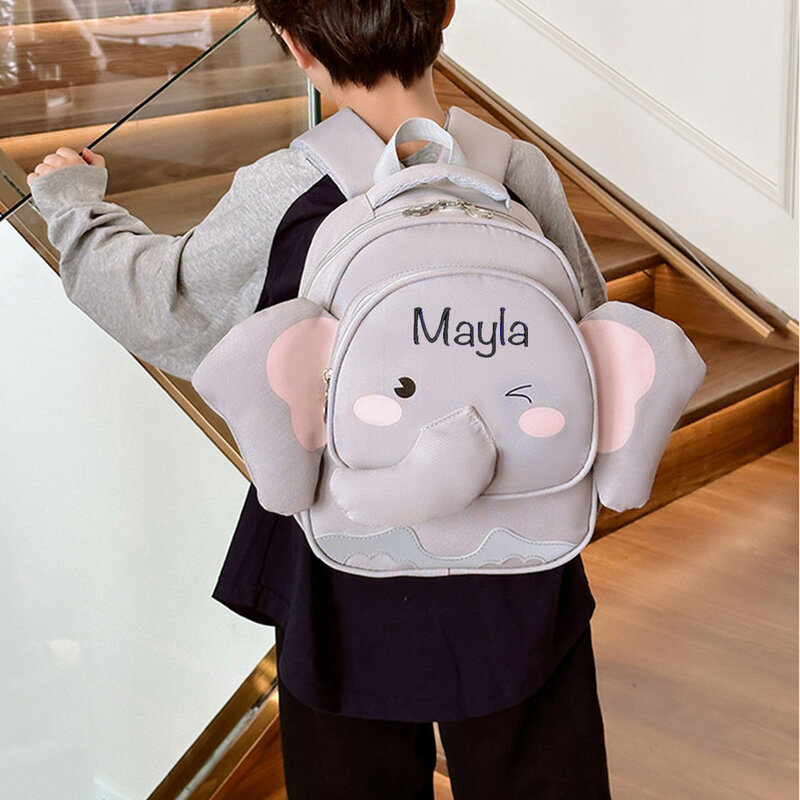 귀여운 코끼리 아기 학교 가방, 경량 배낭 맞춤형 자수 캔버스 가방, 2024 신제품