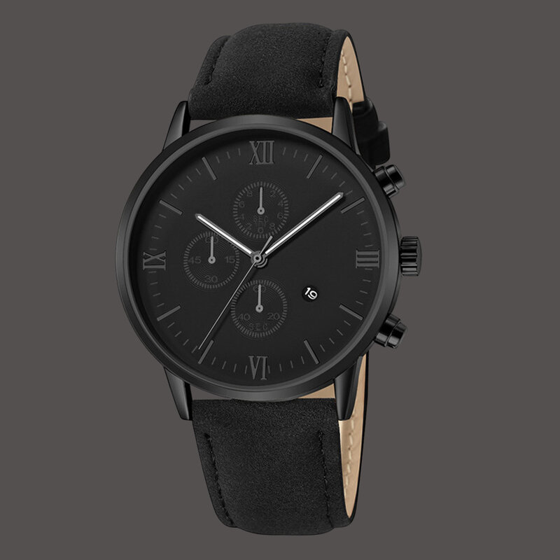 Men's Minimalist Quartz Watch Calendar Date Quartz Watch with Leather Strap for Home Office Working