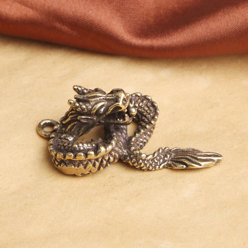 1PCS Retro Brass Zodiac Dragon Car Keychain Pendant Copper Dragon Head Snake Tail Python Dragon Bag Hanging Gifts