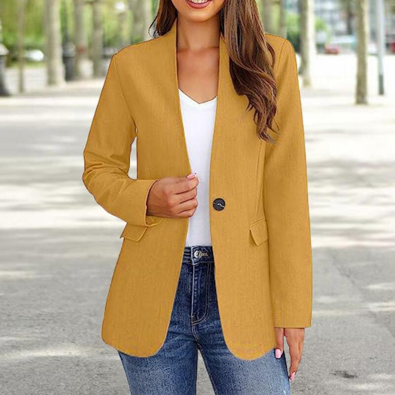 Blazer feminino monocromático com decote em v, manga comprida, slim fit, jaquetas femininas, terno de escritório e negócios, casaco outono e inverno