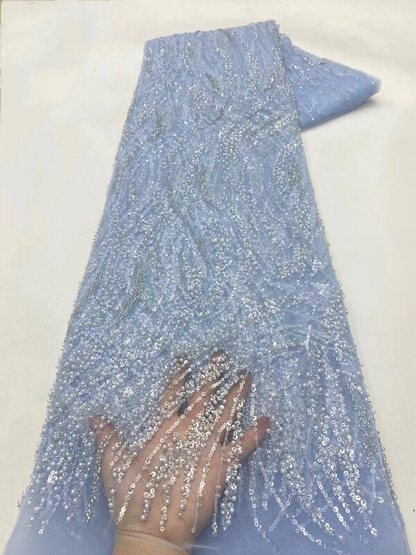 Tissu de dentelle de perles africaines pour femmes, broderie de paillettes, tulle français, fête de mariage nigWin, matériel de couture, haute qualité, 2024