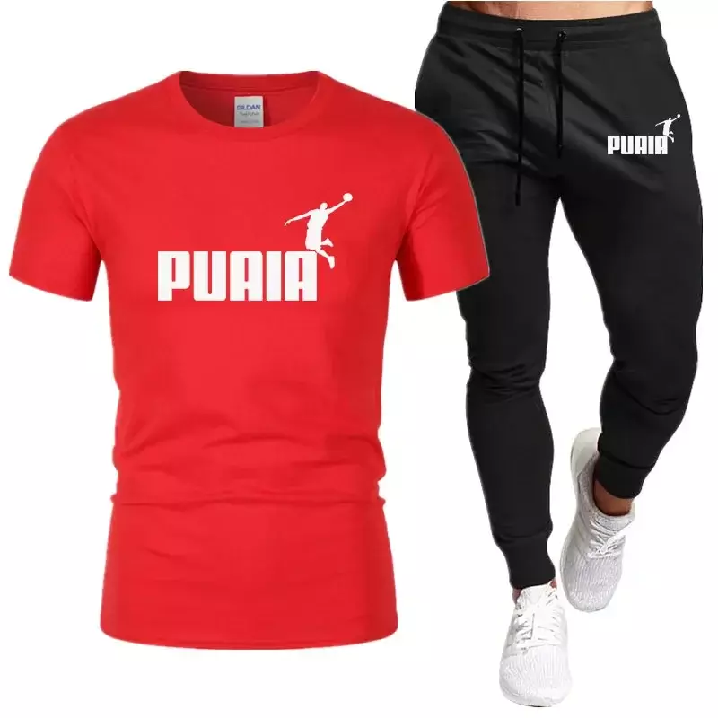 Conjunto de camiseta e calça de jogging de manga curta masculina, terno esportivo casual puro algodão, marca fashion, verão, conjuntos de duas peças, 2022