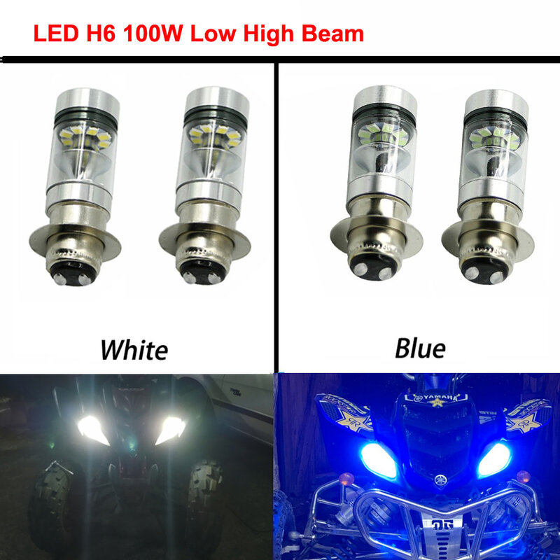 Светодиодные фары H6 мощностью 100 Вт, лампы супер белого цвета с ближним и дальним светом для Yamaha Гризли 660, 400, 450, 350, YFZ350, YFZ450, RAPTOR 125, 350, RHINO