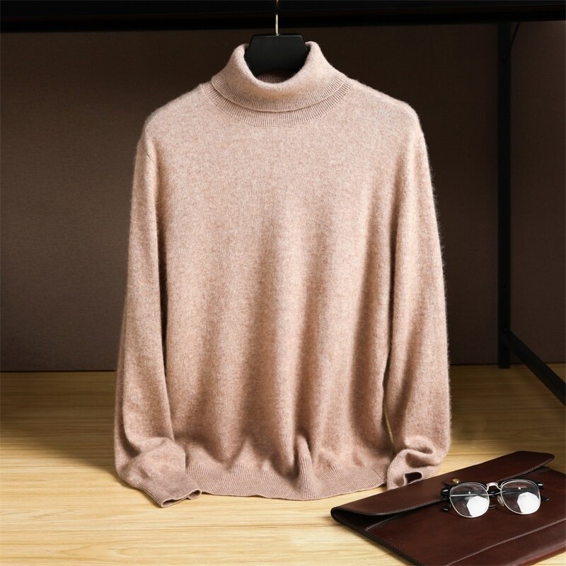 Suéter suelto de manga larga para hombre, Jersey de punto puro, medio cuello alto, Color sólido, Top de Base suelta, Otoño/Invierno 22