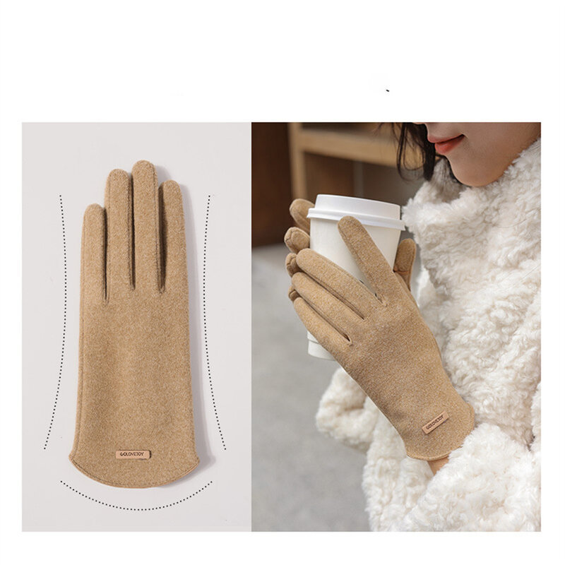 Зимние утолщенные плюшевые ветрозащитные бархатные перчатки для женщин для улицы езды на велосипеде Корейская версия теплые перчатки с откидным пальцем для экрана