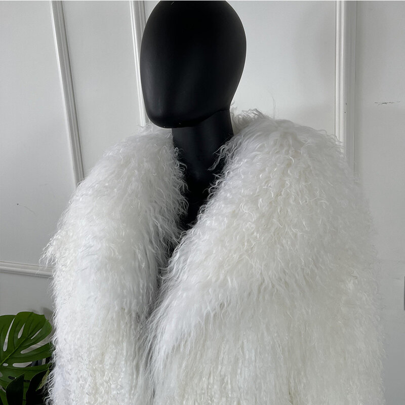 Womens Mongolian Coats Genuine Sheep Fur Coat Large Lapel Short Real Lamb Fur Jacket Winter Outerwear