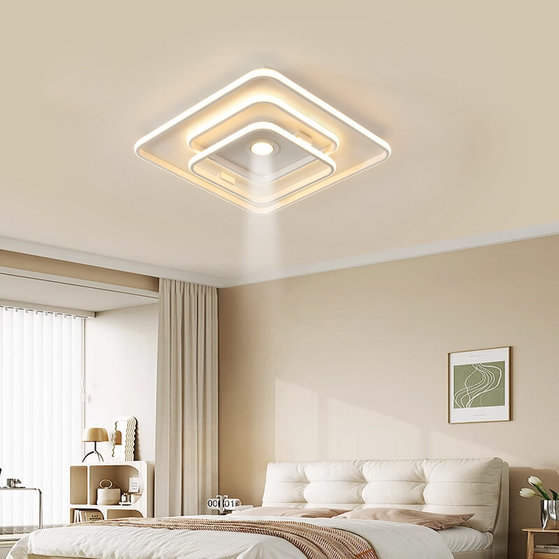 Branco quadrado estilo moderno luzes de teto, lâmpadas de iluminação LED, estudo sala Lustres para quarto, Luminaria decoração