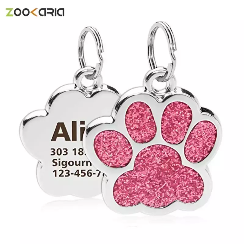 Targhette personalizzate per cani e gatti incise Cat Dog Puppy Pet ID nome collare Tag ciondolo accessori per animali ciondolo con Paw Glitter