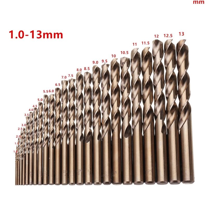 1pc M35 Cobalt Contain Roasted Yellow Straight Shank Twists Drill 1-13mm High Speed Steel Full Grinding Hole Opening Tool Set
