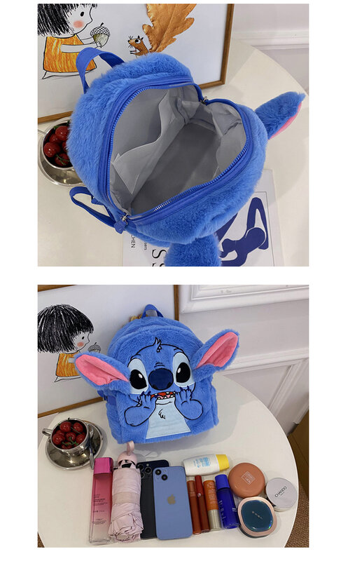 Mochila De felpa de dibujos animados de Disney Stitch para mujer, Mini bolso de estudiante de alta calidad, regalo de cumpleaños para niña, Lilo & Stitch 3D