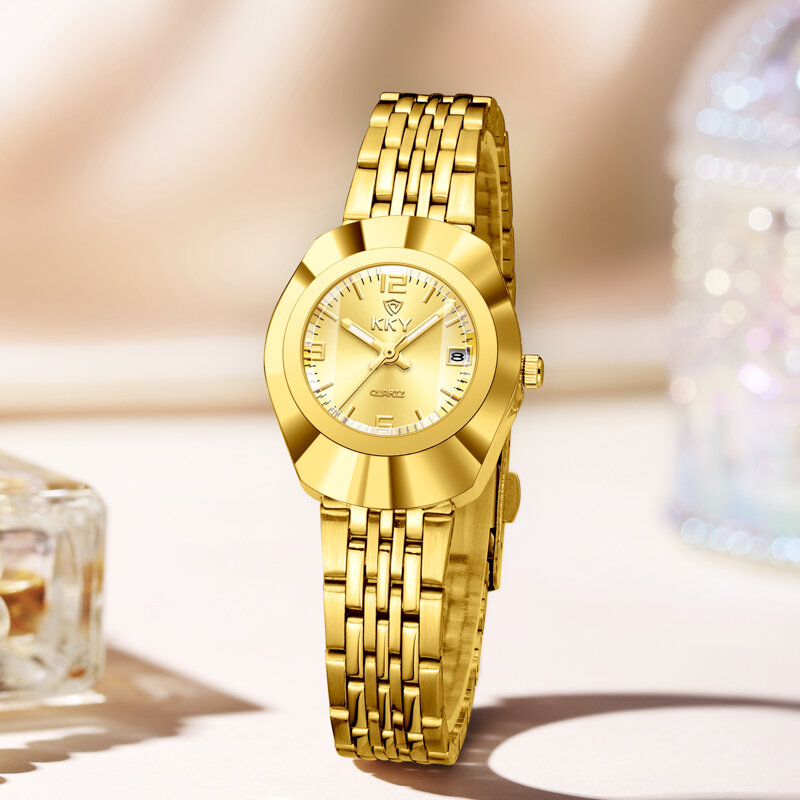 KKY 2024 New Women's Luxury Gold Stone Ying Watch Women's Fashion Waterproof Calendar Watch