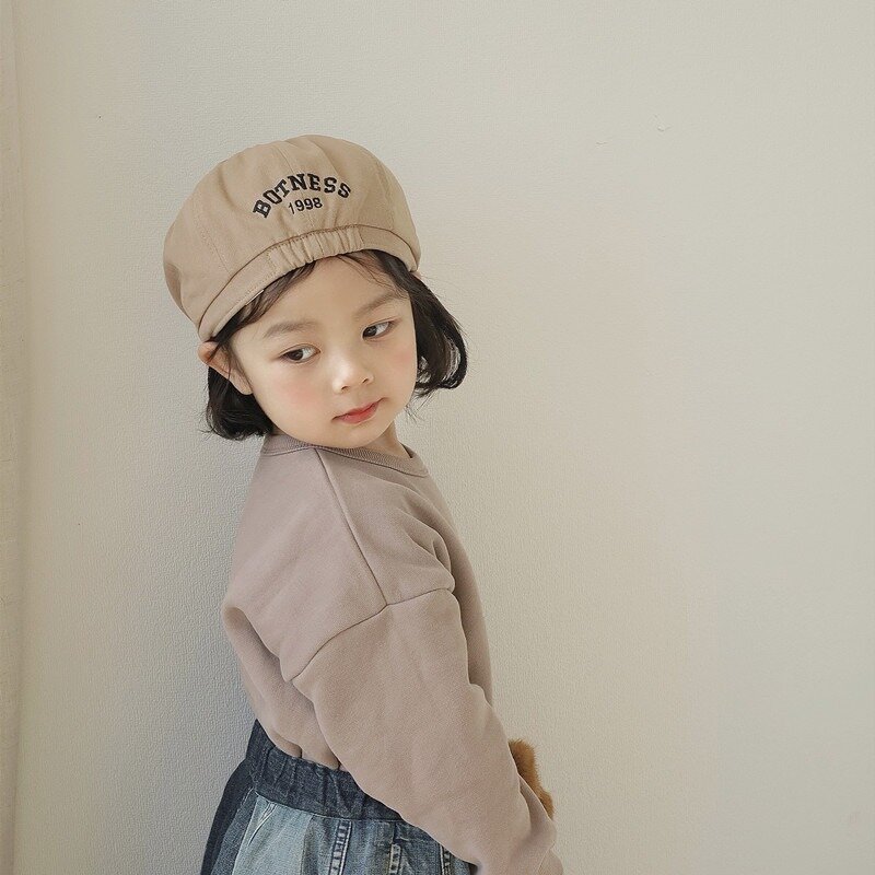 Child Spring-summer Beret Personality Embroidery Letter Forward Cap Boys and Girls Street Shot Caps