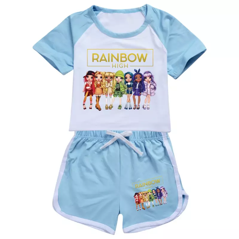 Schattige Fantasie Vrienden Regenboog Hoge Kostuum Kinderen Zomerkleding Meisje Korte Mouwen T-Shirt Shorts 2 Stuks Sets Peuter Jongen Outfits