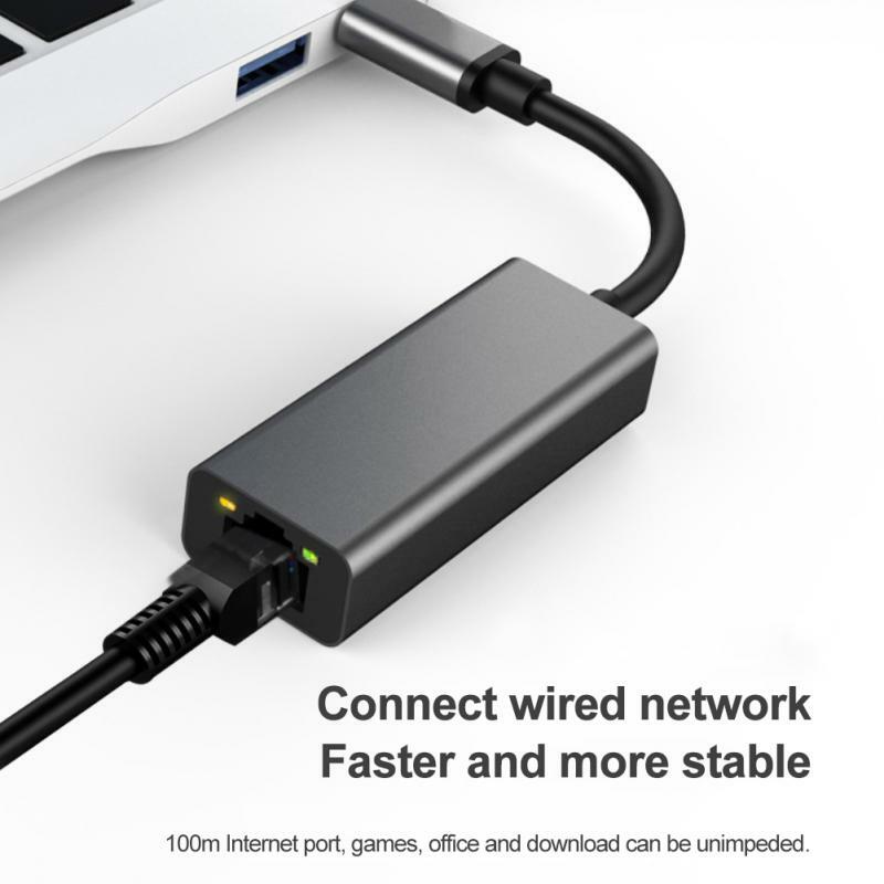 RYRA kabel eksternal tipe USB C ke RJ45, adaptor Ethernet antarmuka jaringan USB Tipe C ke Ethernet 10/100Mbps Lan untuk MacBook PC