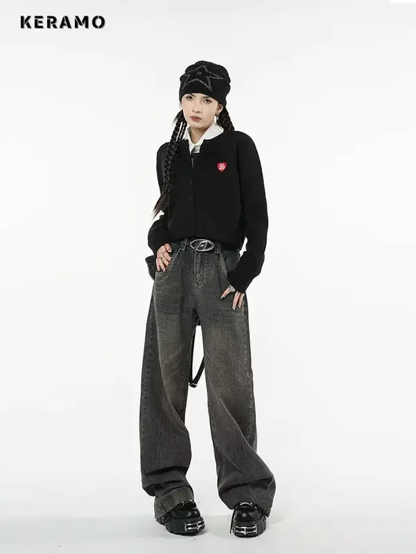 Harajuku Jeans a vita alta Streetwear Jeans larghi anni '90 pantaloni donna Hip-hop gamba larga dritta Jeans Oversize 2000s 2024 Y2K Feamle