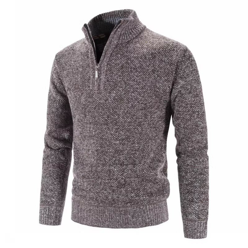 Suéter de punto grueso para hombre, jerseys de Color sólido con cremallera, cuello simulado, ajustado, informal, Otoño e Invierno