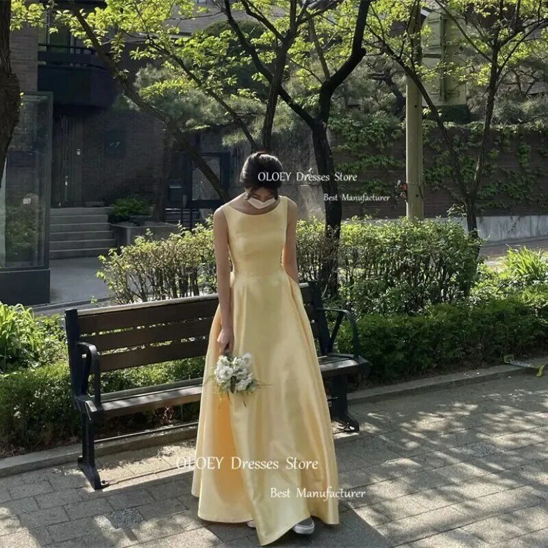 Korea Women Elegant Prom Satin Evening Dresses Scoop Neck Bright Sleeveless Bride For Photo shoot Party Gowns 2024