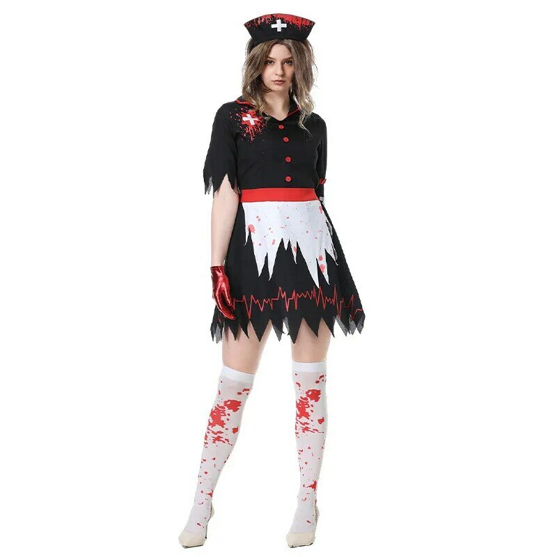 Halloweenowy damski strój pielęgniarki wampir Horror Zombie festiwalowy sukienka Cosplay imprezowy