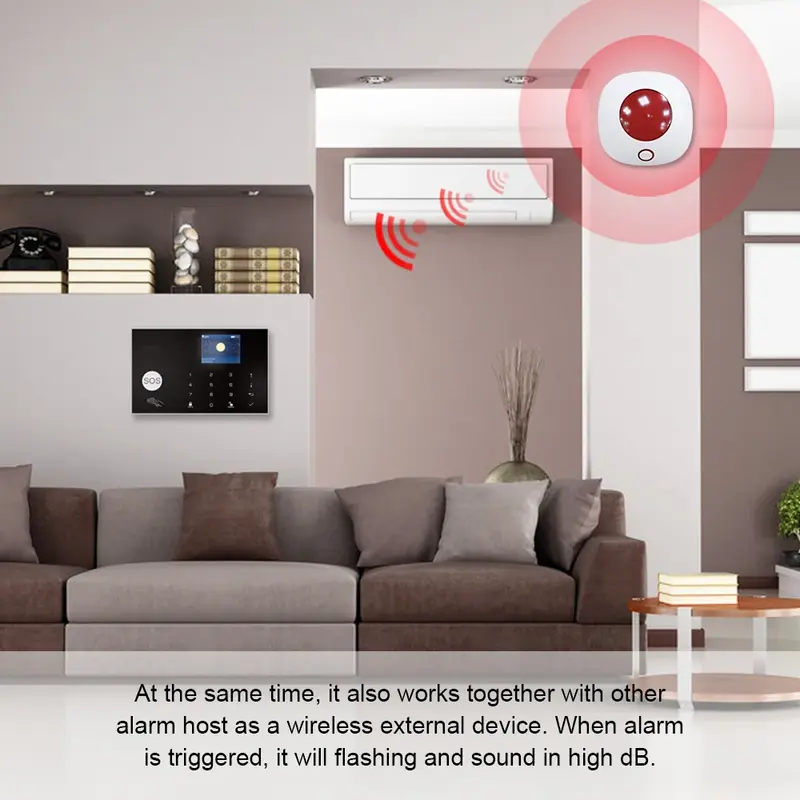 TUGARD – Mini-sirène sans fil SN10, 433MHz, 110db, Flash lumineux, stroboscope, pour la sécurité de la maison, système sonore d'alarme anti-cambriolage