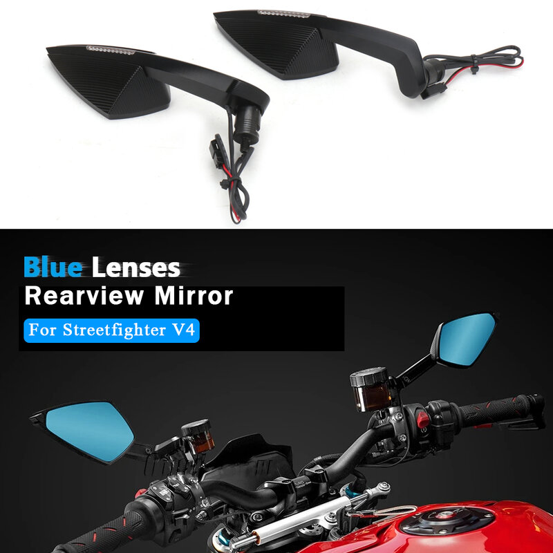 Motocicleta Espelho Retrovisor com LED Turn Signal Indicador, Espelhos Laterais para Ducati Streetfighter V4, Novo