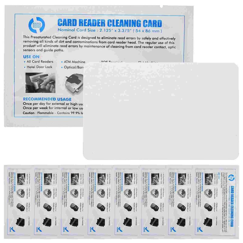 Cartões de limpeza reutilizáveis para impressora, leitor de cartão, POS, limpador multifuncional, 10pcs